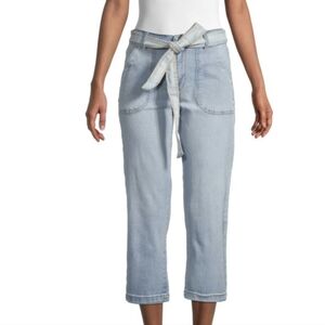 Kensie Belted Porkchop Cropped Jeans Straight Legged Denim 6/28 New